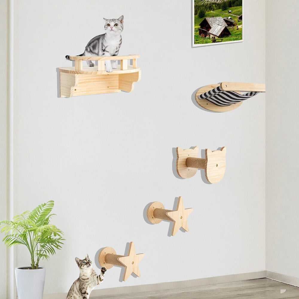 Wall-mounted Cat Climbing Frame 50cm Cat Climbing Ladder  Hammock  Activity Sisal Cat Grab Post Cat Pedal Indoor Cat House - Play Paws Toys