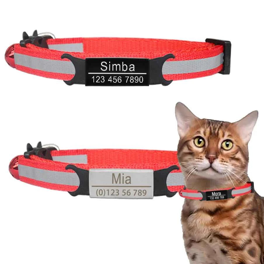Reflective Cat Safety Buckle Collar Adjustable Custom Personalized ID Free Engraving Nylon Puppy Kittens Necklace