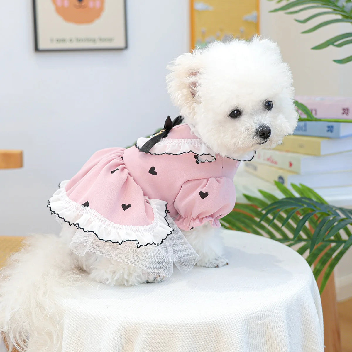 Cute Lace Dog Love Dress Summer Spring Pink Pet Jacket With Skirt Outfit Puppy Animal Cat Clothing Apparel Pomeranian Shih Tzu