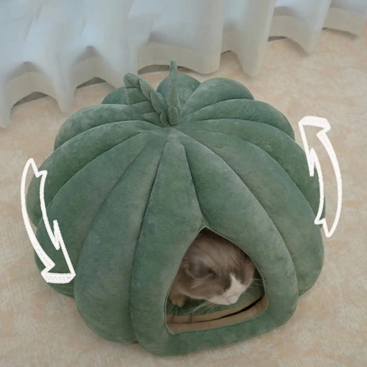 Thickened Halloween Pet Bed Enclosed Cat Nest Warm Cat Bed Pumpkin Shape Pet Sleeping House for Cats Washable Cat Sleeping Bed - Play Paws Toys