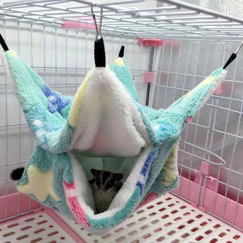 1/2pcs Hamster Hideout Cage Print Fleece Guinea Pig Sugar Glider Sleeping Bed Rodent Hammock Rat Little House Animals Supplies