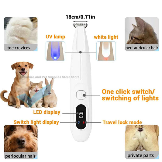 New LED/UV light dog paw trimmer fully waterproof pet hair trimmer with LED anti misoperation display screen dog and cat trimmer