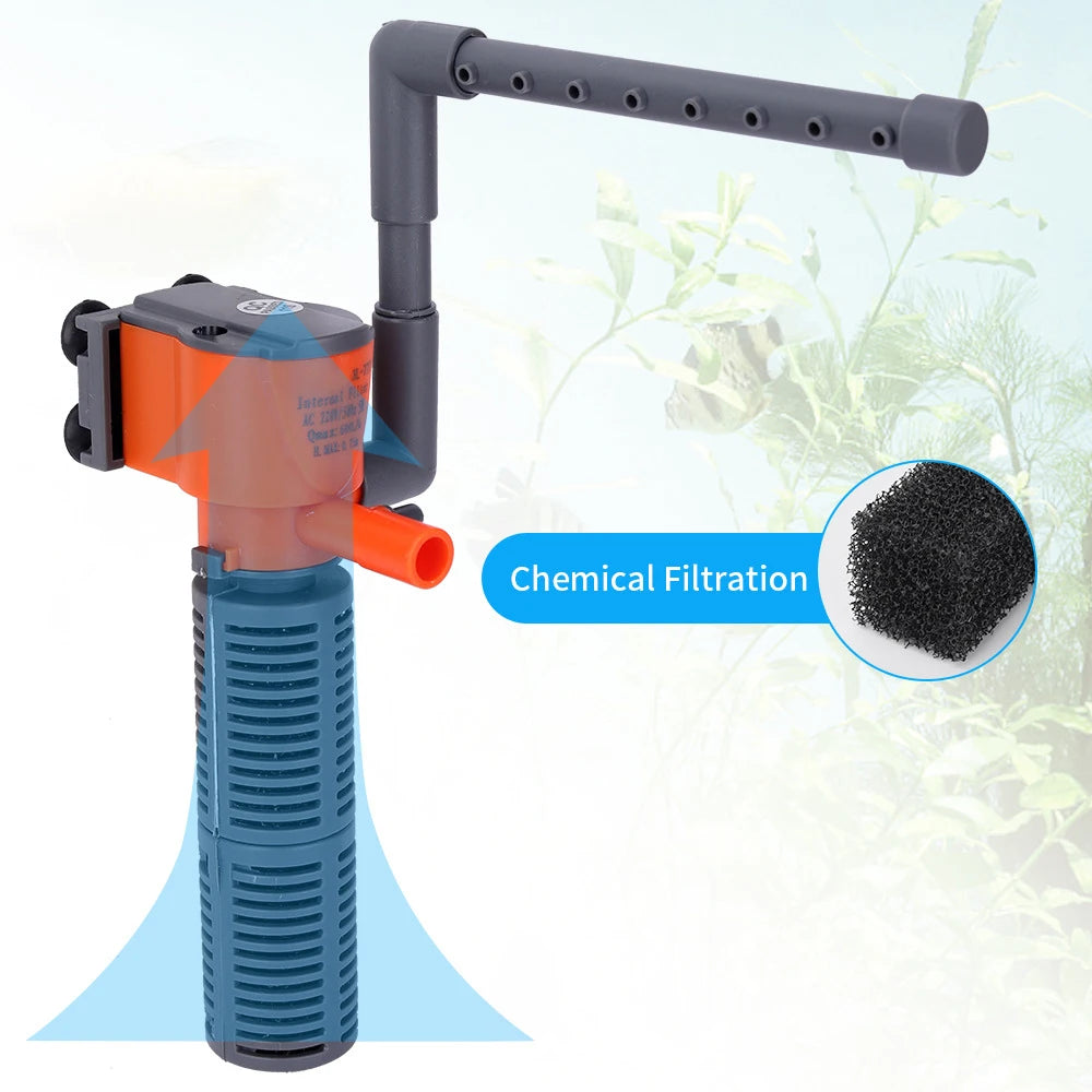 3-in-1 Fish Tank Filter Aquarium Submersible Water Pump AC220-240V Mini Filter Oxygen Air Pump for Small Aquarium Fish Tank