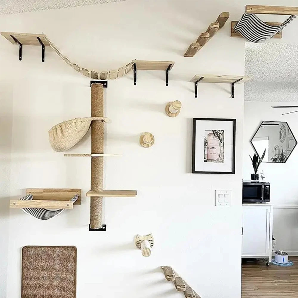 Wall-mounted Cat Climbing Frame 50cm Cat Climbing Ladder  Hammock  Activity Sisal Cat Grab Post Cat Pedal Indoor Cat House - Play Paws Toys