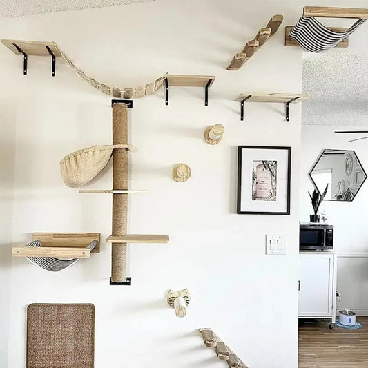 Wall-mounted Cat Climbing Frame 50cm Cat Climbing Ladder  Hammock  Activity Sisal Cat Grab Post Cat Pedal Indoor Cat House - Play Paws Toys