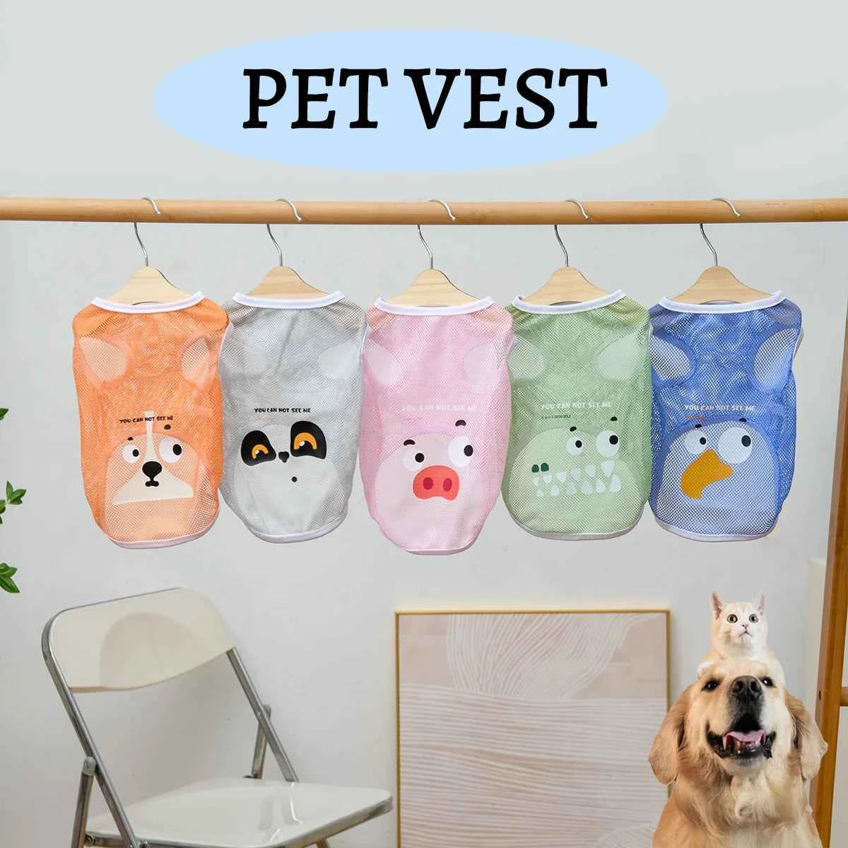 Pet Summer Tshirt Cute Cartoon Prints Vest Cats & Dogs Lightweight Mesh Breathable Clothes  Outdoor Pets Clothing