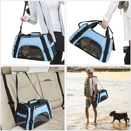 Pet Portable Foldable Four Sided Breathable Mesh Pet Bag Cat and Dog One Shoulder Travel Bag Crossbody Handbag Backpack Cat Bag - Play Paws Toys
