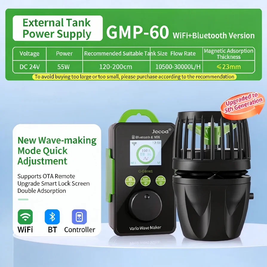 Jecod Jebao New GMP Series Cordless Aquarium Vario Wavemaker Pump WIFI Bluetooth APP Controlled for Marine Coral Reef Fish Tank