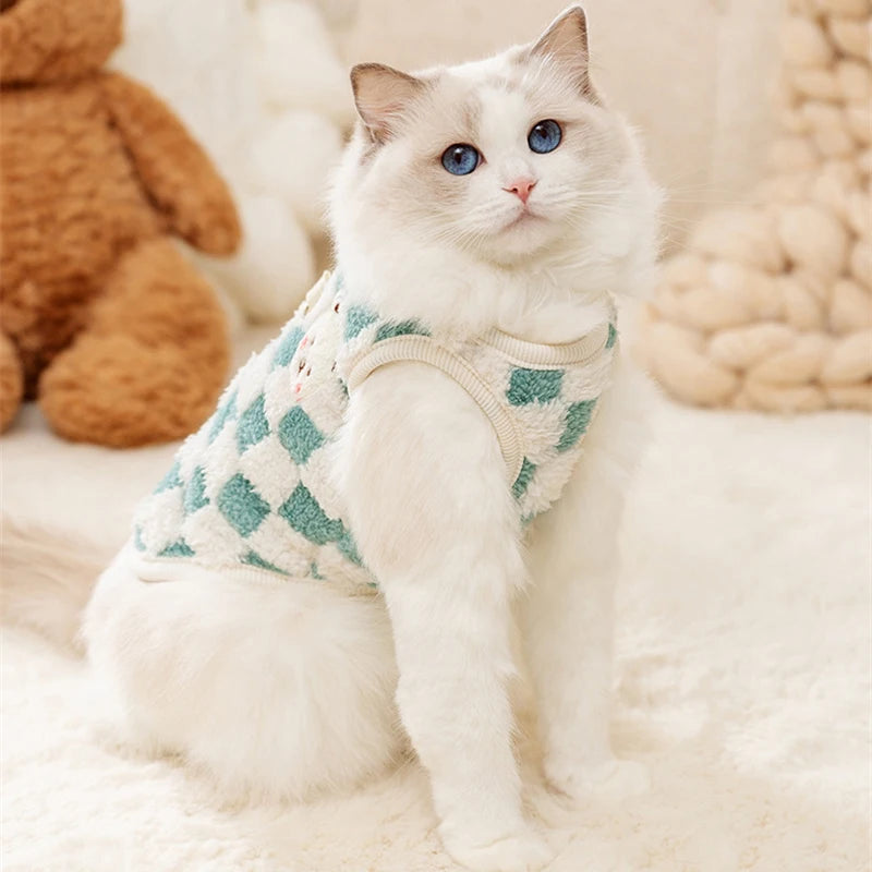 Plush Cat Puppy Button Jacket with Buckle Warm Winter Pet Clothes Cartoon Bear Print Kitten Coat Sphynx Clothing ropa para gato - Play Paws Toys