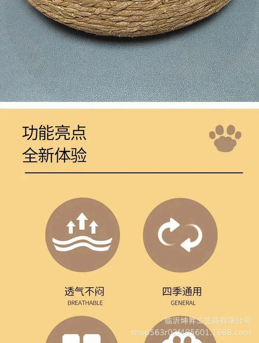 Rattan Weaving Cat Basket Bed With Soft Cushion Round Donut Design Cozy Warm Comfortable Sleeping Nest For Cats And Dogs - Play Paws Toys