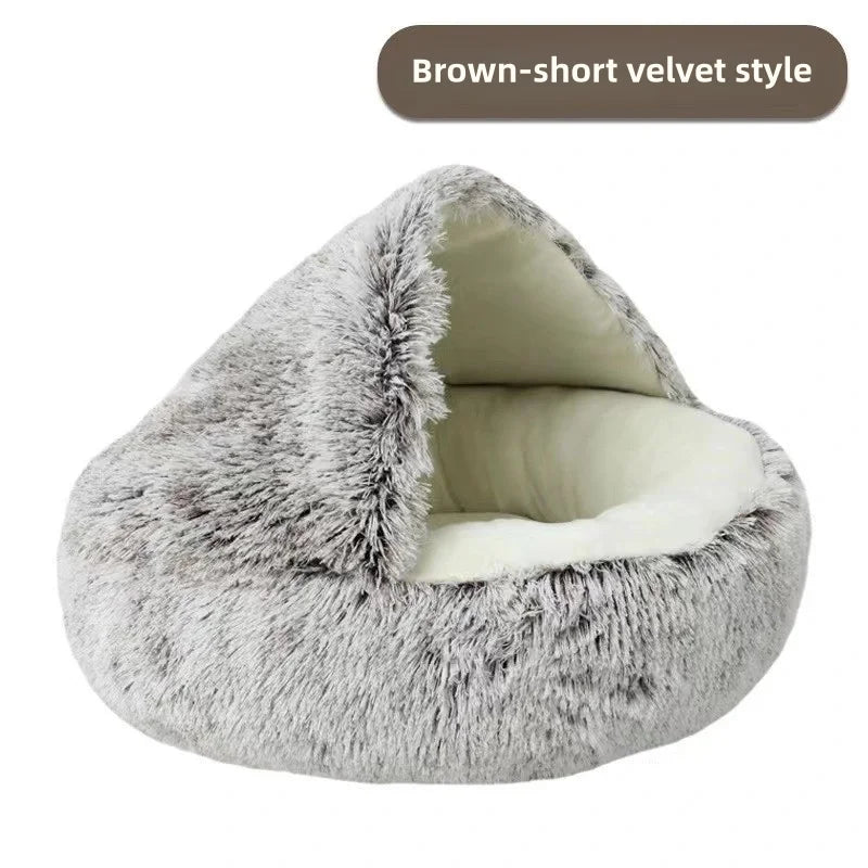 Autumn and Winter soft plush pet bed and pet bed Winter warm and cold plush comforter nest Shell cat nest semi-enclosed cat nest - Play Paws Toys