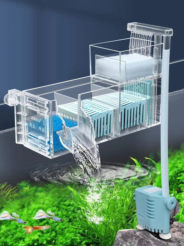 Aquarium Wall-Mounted Waterfall Filter Roller, ,Circulating Oxygen genation,Multi-Layer Fish Tank Top Filter New