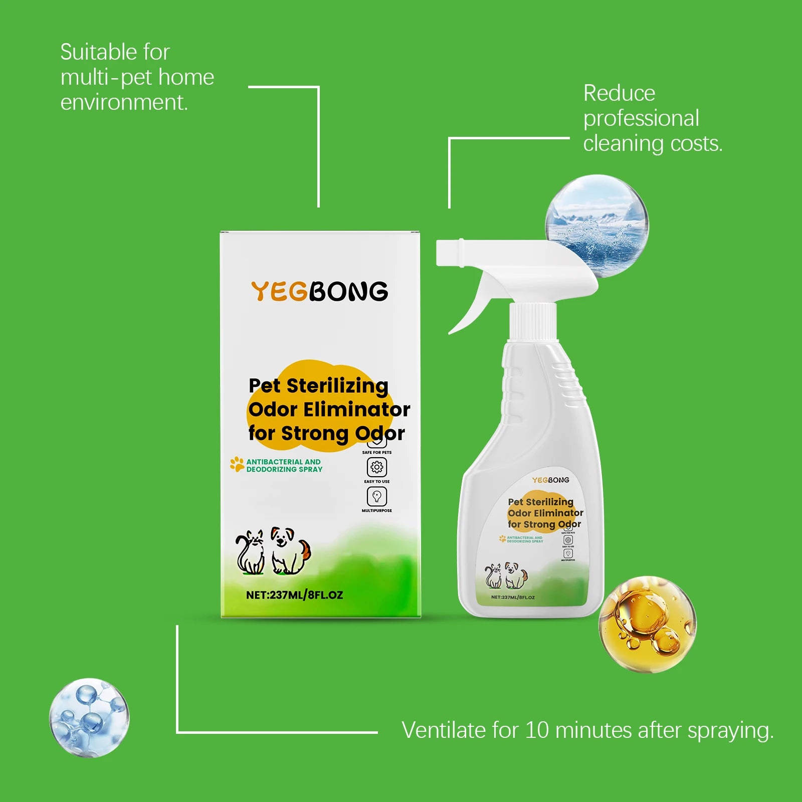 Pet Odor Eliminator Spray for Cat Dog Urine Accidents on Carpet Furniture Natural Deodorizing Mist with No Synthetic Fragrance