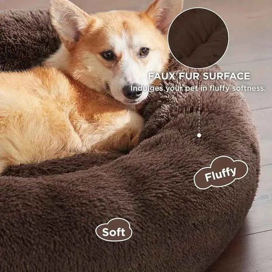 Round Dog Bed Winter Warm Cat Bed Plush Basket for Dog Washable Pet Bed for Small Medium Large Dog Sofa Cat