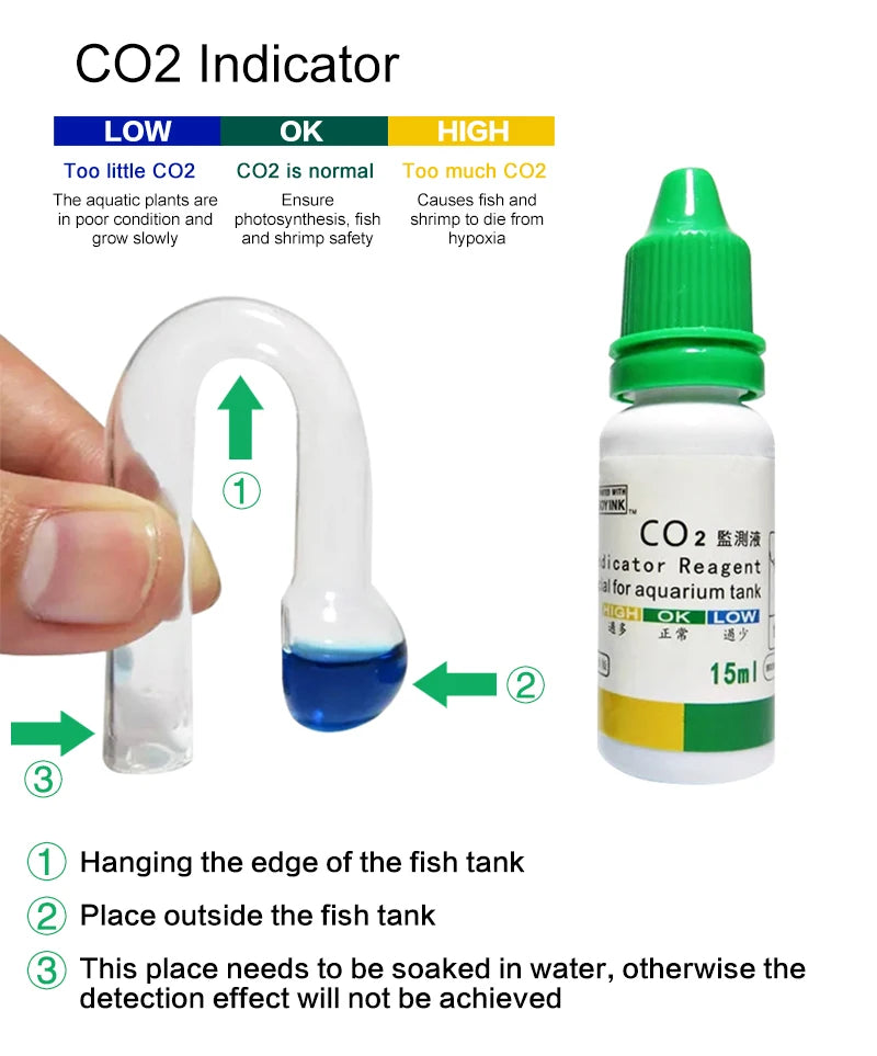 Aquarium CO2 Indicator DIY Fish Tank Glass Liquid Tester Monitor Plants Grass CO2 System Concentration Drop Checker Kit 15ml