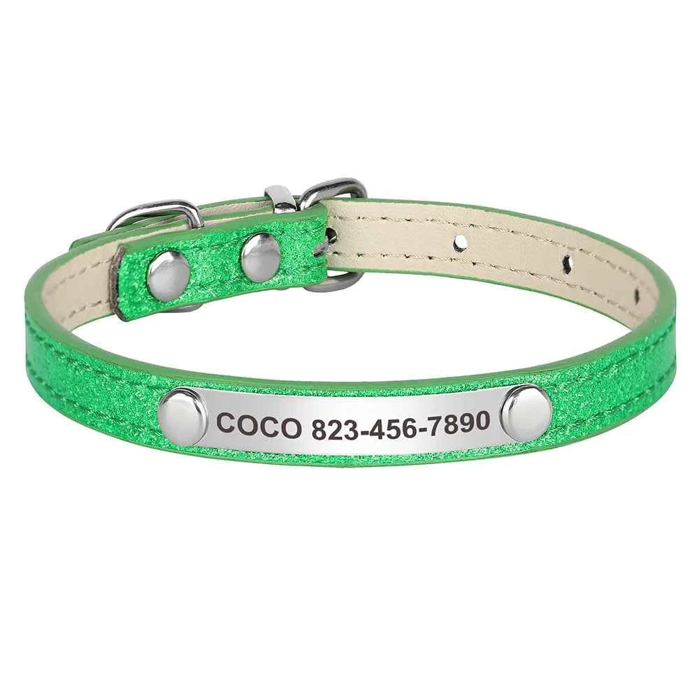 Personalized Cat Collar Bling PU Leather Cat Collars Free Custom Pet Puppy Kitten ID Necklace Adjustable for Cats Small Dogs