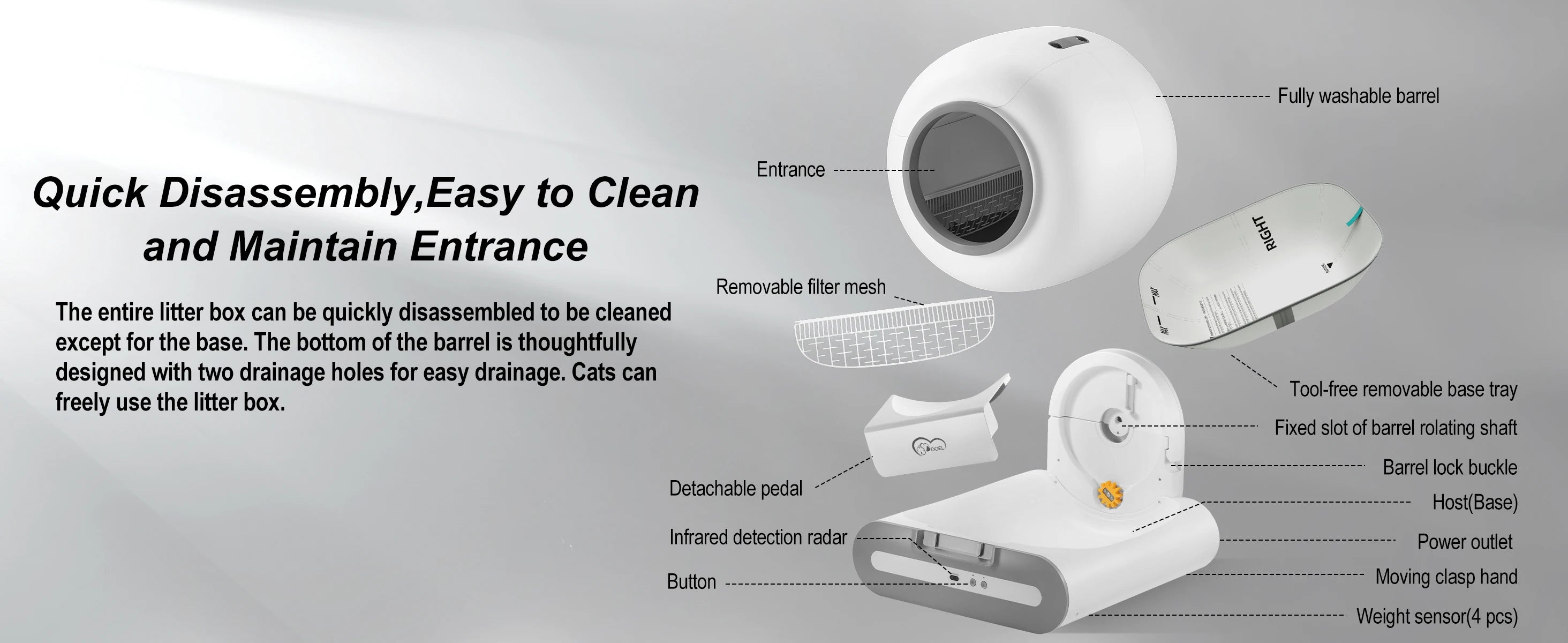 DOEL 65L Self-Cleaning Cat Litter Box App Control, ONLY Supports 2.4G WiFi w/Litter Mat&Trash Bags, Fit for Tofu & Mixed Litter - Play Paws Toys