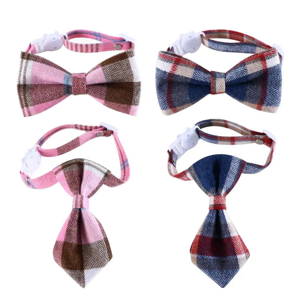 Pet Accessories for Dogs Cats Bowtie British Style Puppy Plaid Tie Breakaway Bowknot Collar for Small Dog Cat Gentleman Costume