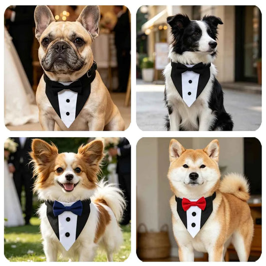 Sucado Brand Pet Wedding Suit Bib Dog Collar Adjustable with Bow Tie Bandana for Engagement Party Costume Clothes
