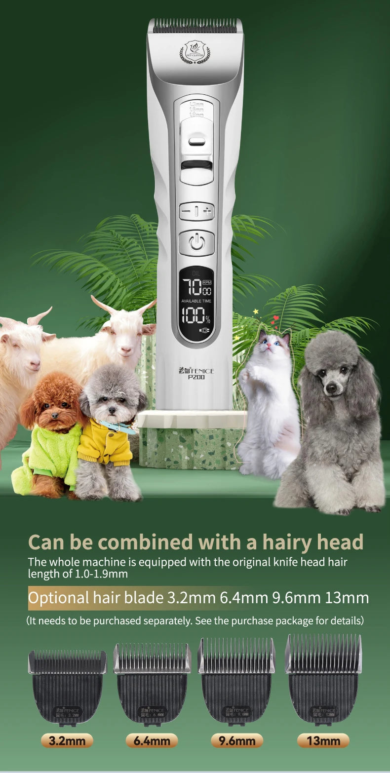 Fenice Dog Hair Cutting Machine Clippers Grooming Pet Animals Haircut Trimmer Shaver Set Pets Cordless Rechargeable Professional