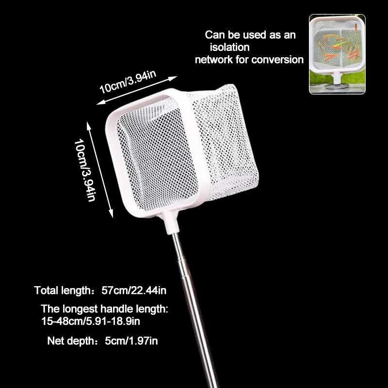 Aquarium Fish Tank Net with Suction Cup Extendable Handle Landing Net Isolation Net for Fish Tank Cleaning Tool Accessories
