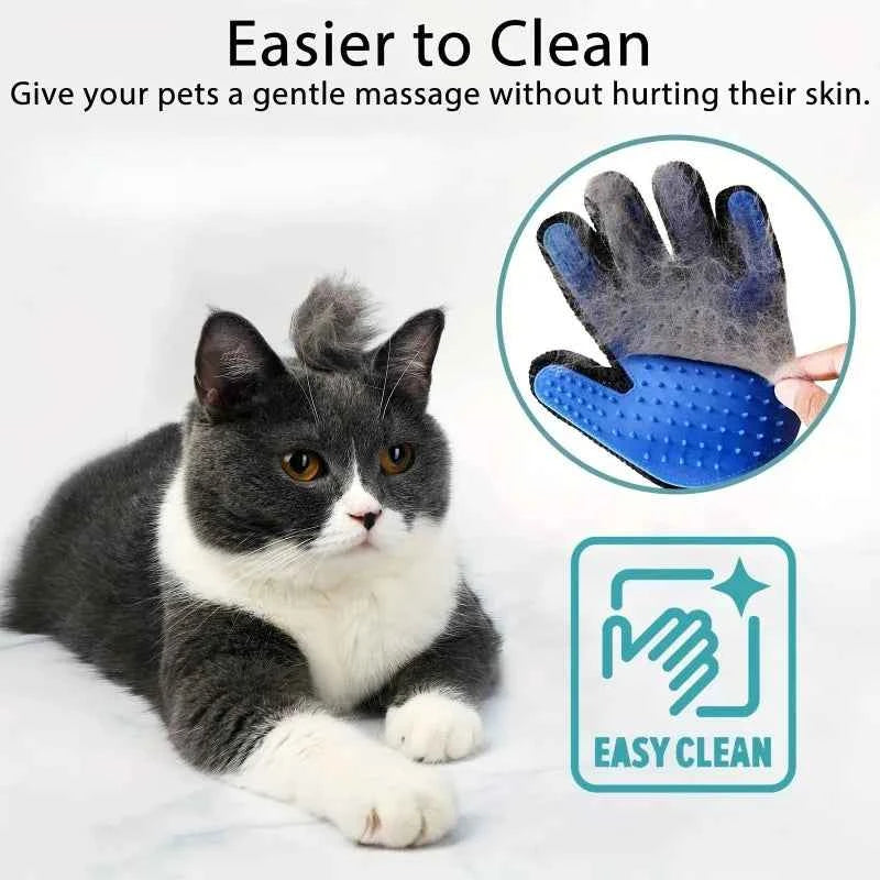 2-in-1 Pet Grooming Gloves Set–Silicone Massage & Hair Removal Gloves for Dogs&Cats,Deshedding Glove Brush for Bathing & Bonding