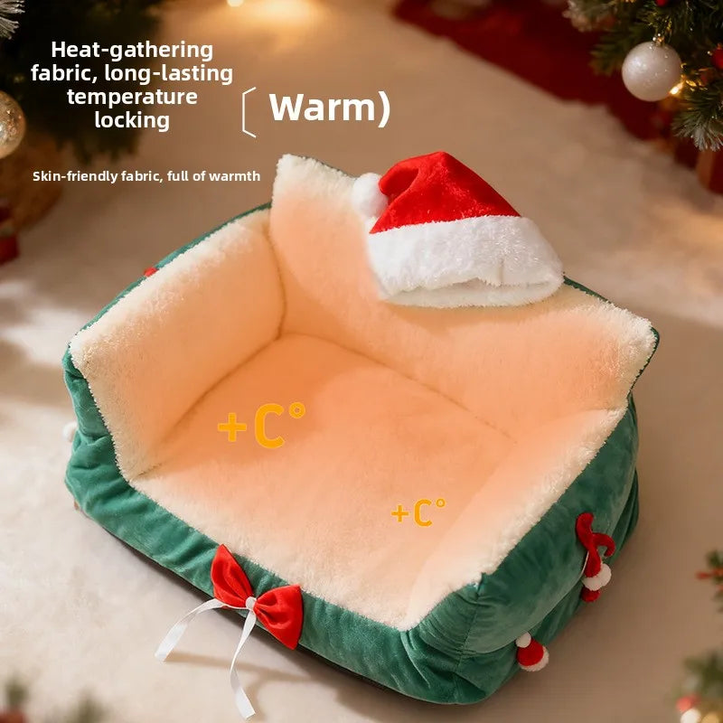 Winter Warm Cat Bed Large Size Removable Washable All Season Pet Sofa Christmas Cat House for Pets - Play Paws Toys