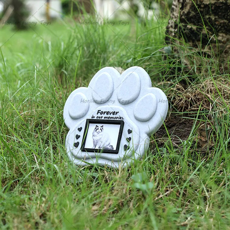 Paw Printing Pet Memorial Plaque 3D Printed Pet Tombstone Simulation Memorial Stone Dog Cat Photo Frame Pet Remembrance Gift