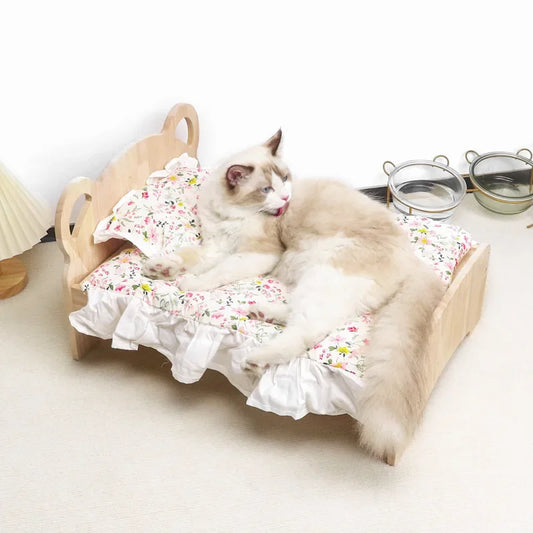 summer and winter four-season universal floor-standing wooden removable and washable princess bed cat bed - Play Paws Toys