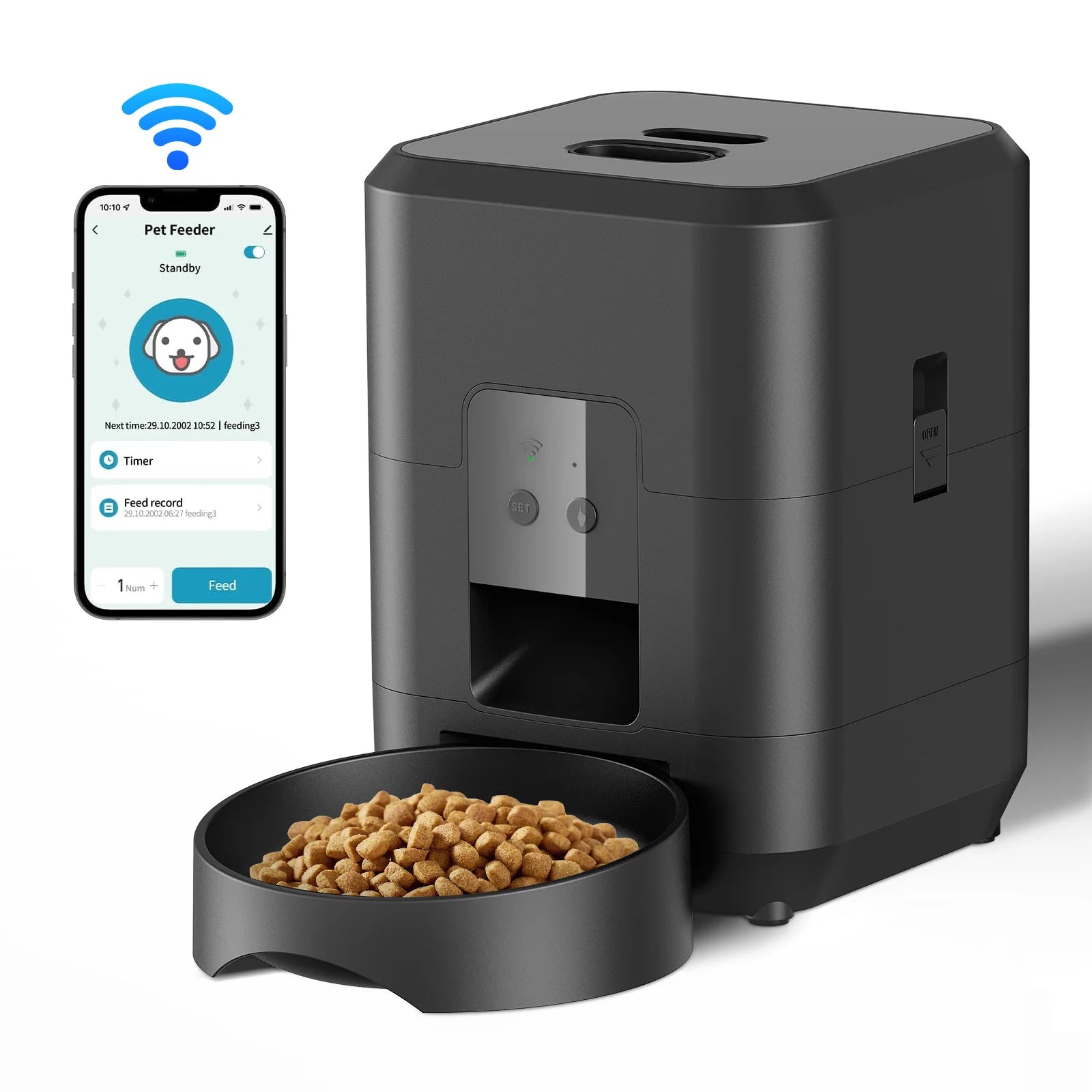 2L Push Button WiFi Camera USB Automatic Pet Feeder Smart Cat Feeder Slow Dog Feeder with Timer Video Pet Feeder Food Bowl#Color