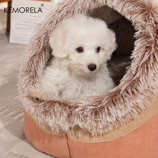 KEMORELA Striped Long-Haired Portable Bed And Comfortable Cat Bed Plush And Safe Indoor Pet HouseSuitable For Cats And Dogs - Play Paws Toys