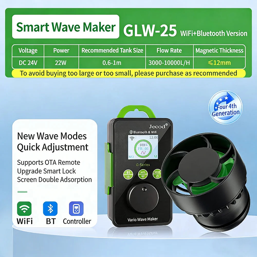 Jecod Jebao GLW-10/15/25/35/50 NEW WIFI Aquarium Wave Maker with LCD Control Wavemaker Pump 110-240V for 60-200CM Reef Tank