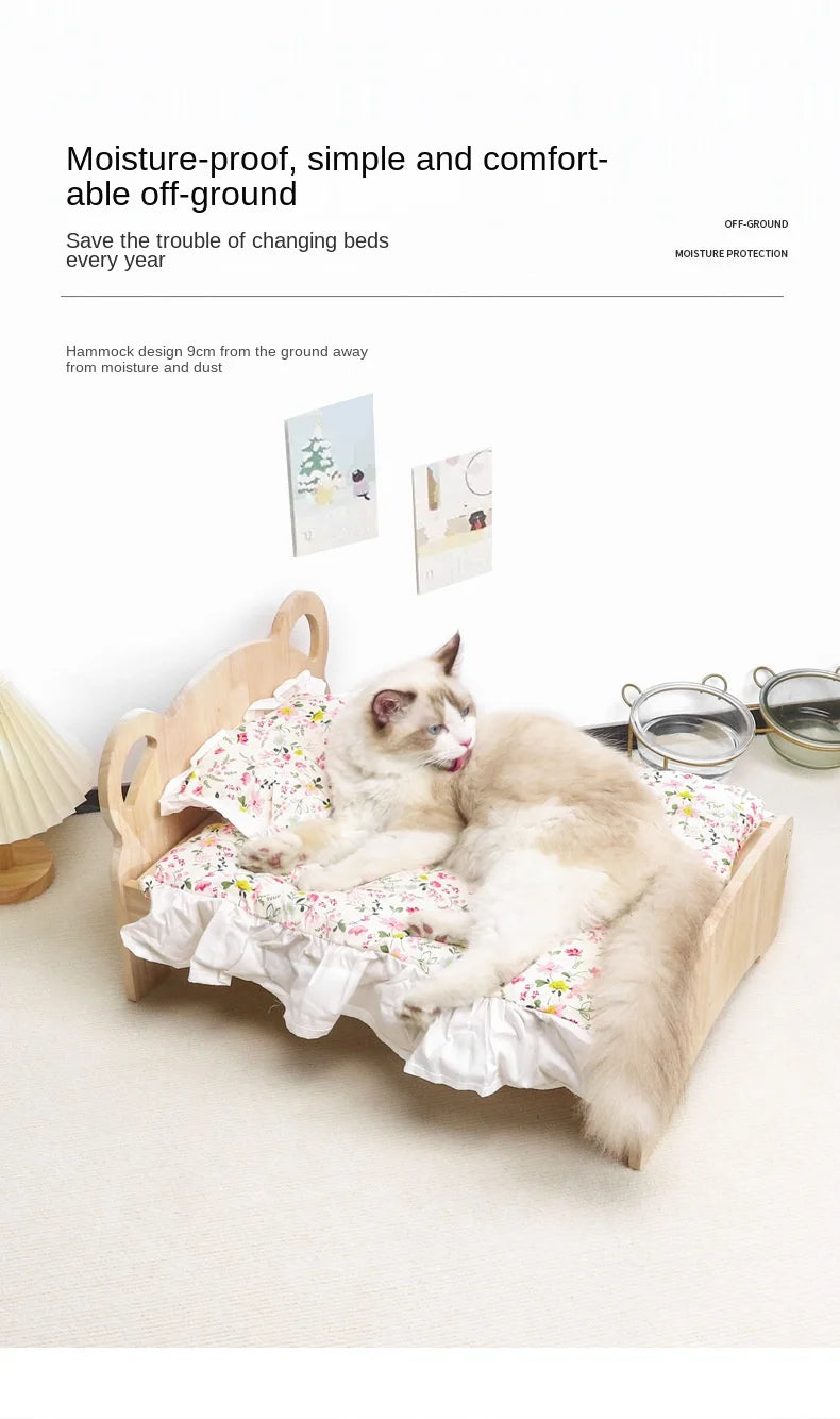summer and winter four-season universal floor-standing wooden removable and washable princess bed cat bed - Play Paws Toys