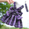 Reusable with Leash Traction Dog Plaid JK Dress Thin Dacron Pet Harness Skirt Adjustable Washable Dog Bow Skirt Rabbit