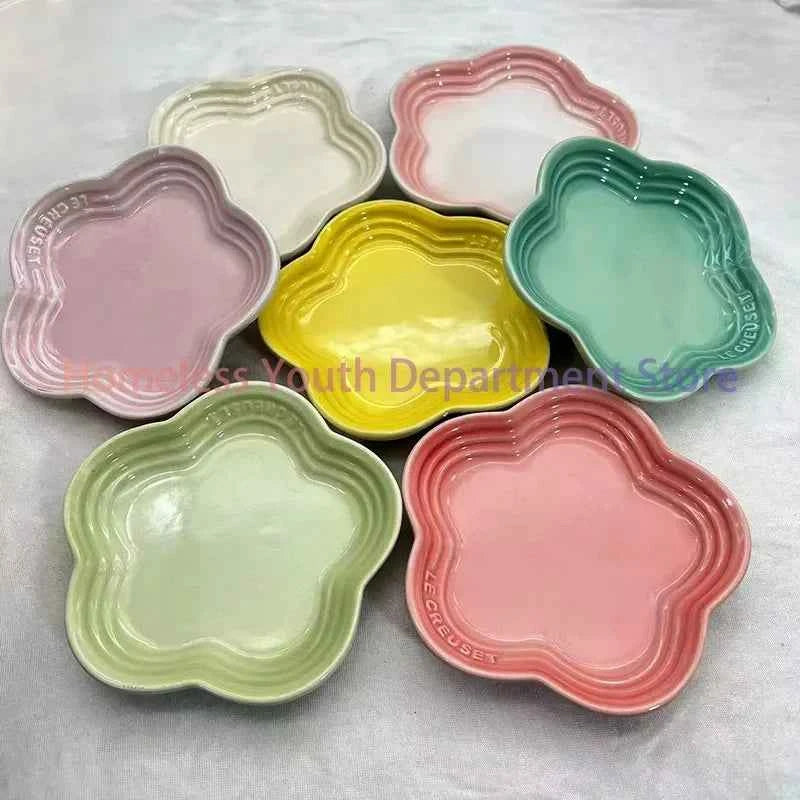 14cm Plum Blossom Small Plate Sauce Plates French Cool Color Cake Dish Gradual Spit Bone Dishs Tableware Ceramic Dessert