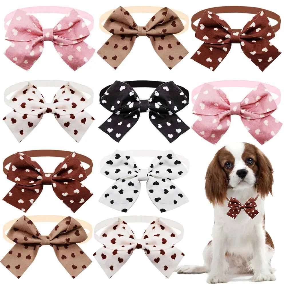 10PCS Heart Print Dog Bow Ties Adjustable Puppy Bowties Small Pet Bows Collars For Dogs and Cats Fashion Dog Grooming Supplies