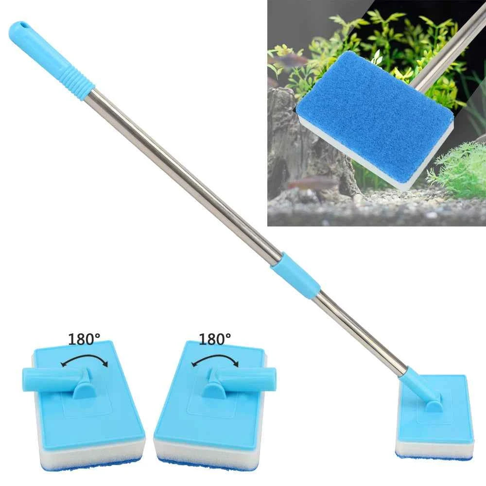 Cleaner Scrubber Double-Sided Sponge Cleaning Brush 180° adjustable Super Long Handle Aquarium Fish Tank Glass Window Algae