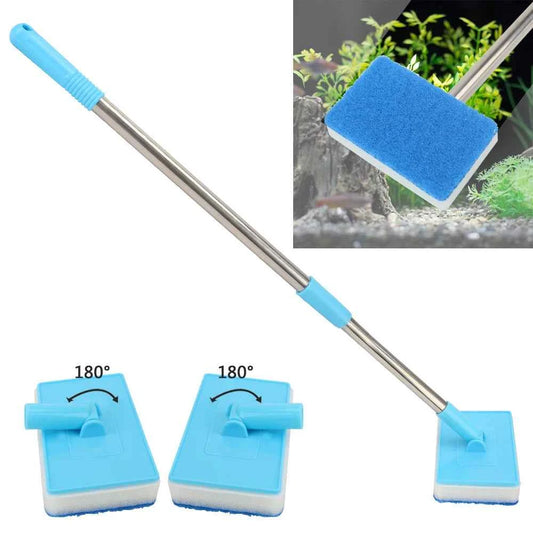 Cleaner Scrubber Double-Sided Sponge Cleaning Brush 180° adjustable Super Long Handle Aquarium Fish Tank Glass Window Algae