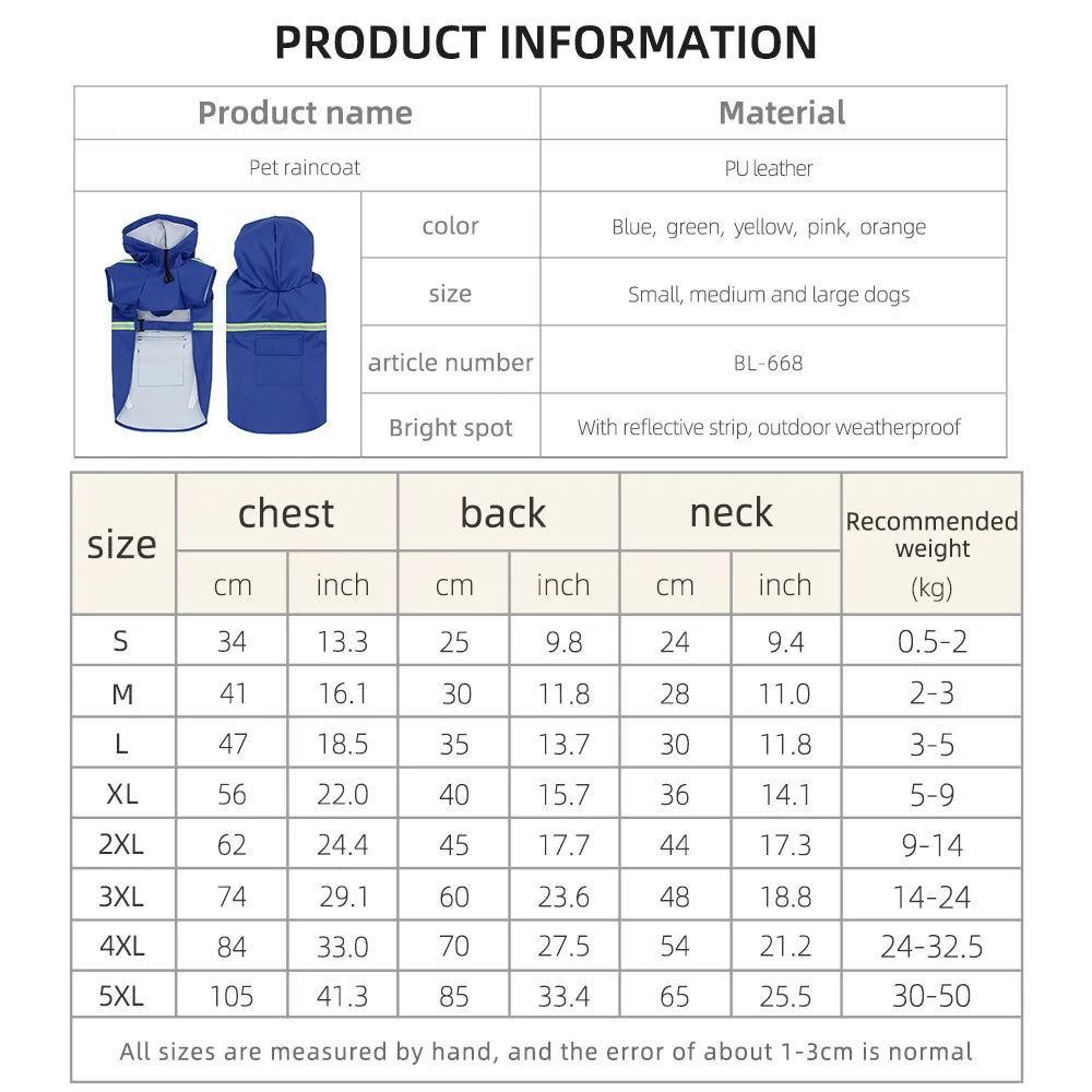 Waterproof Large Dog Raincoat Corgi Cloak Style Puppy Dog Clothes Reflective Pet Windproof Rainproof Hooded Raincoat for Dog