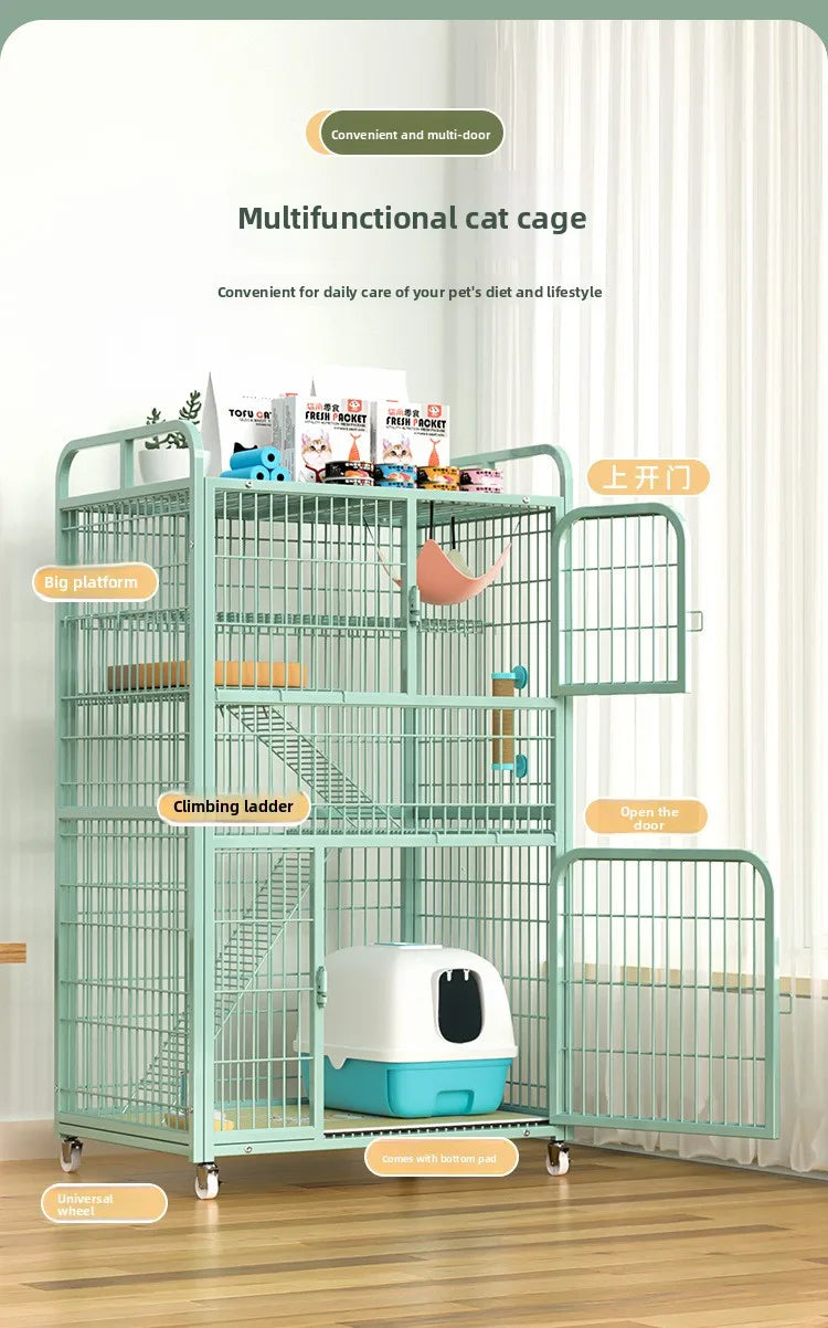 Large Metal Cat Cage with Wheels Multi-Level Pet Playpen Indoor Cat Kennel with Platforms and Ramps for Kittens and Adult Cats - Play Paws Toys