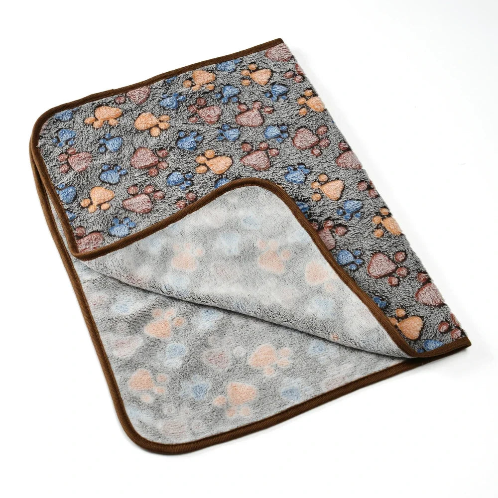 Warm Pet Cat Blanket Autumn Winter Cozy Thicken Fleece Kitten Footprint Bed Mat for Small Medium Big Cats Dog Chihuahua Supplies - Play Paws Toys