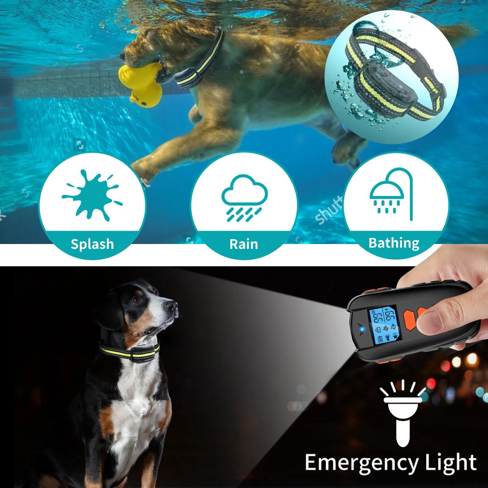 Pet Electric Dog Training Collar Remote Control 1000ft Barkproof Collars for Dogs Vibration Sound Shock Rechargeable Waterproof