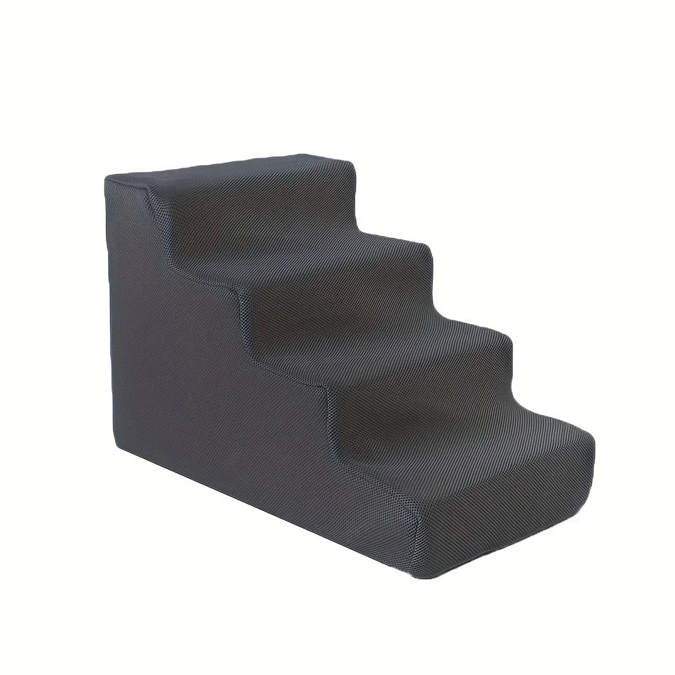 4-Step Pet Stairs for Small & Medium Dogs - Non-Slip Foam Ramp with Removable Cover, Ergonomic Pet Ladder for High Beds