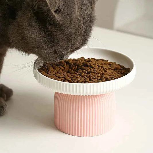 Elevated Ceramic Cat Bowl Non-Slip Pet Food DishHeavy Base for Flat-Face Cats/Dogs, Neck Protection, Anti-Spill, Easy Clean