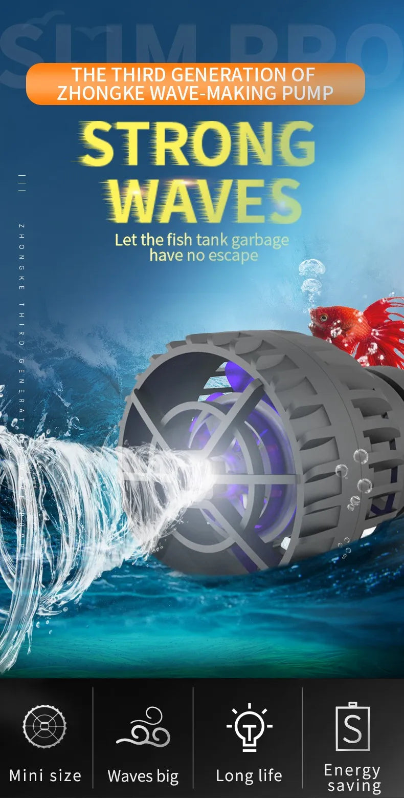 ZKSJ Third generation Mini Slim 2000 Slim 3000 Mini Aquarium Wave Maker Circulation Pump 3 Wave Patterns No control program