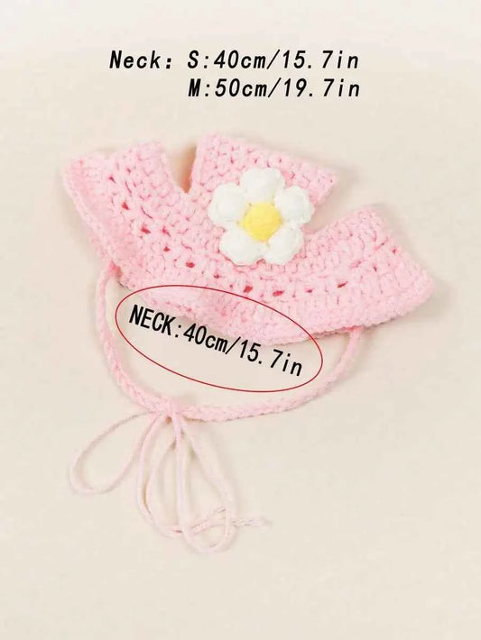 Knitted Pet Hat with Floral Trim for Cats and Small Dogs