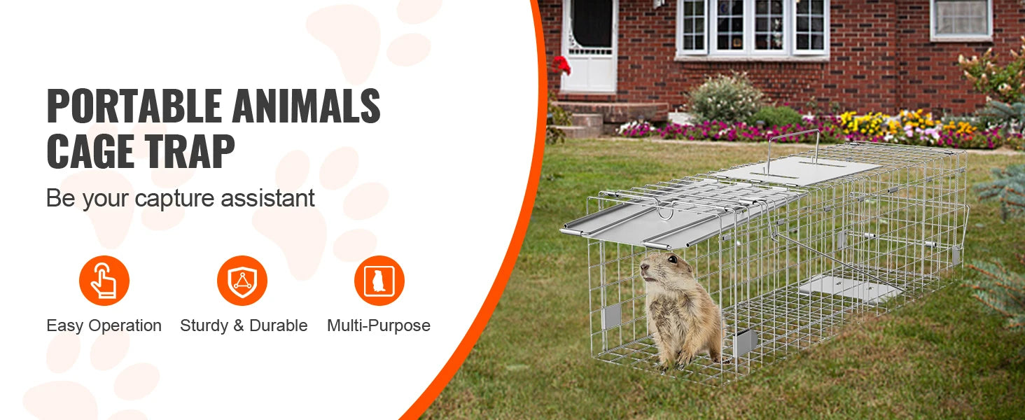 SucceBuy Live Animal Cage Trap Humane Cat Rodent Control Folding with Handle for Stray Cat Rabbits Squirrels Raccoons Groundhogs - Play Paws Toys