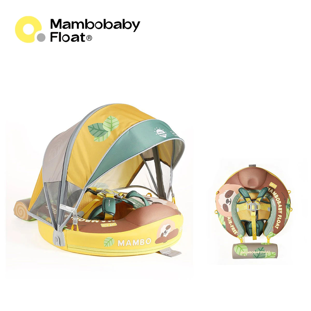 Mambobaby Baby Pool Float with Canopy & Tile Baby Swim Ring Infant Swimming Trainer Circle With Adjustable Strap for Boys Girls