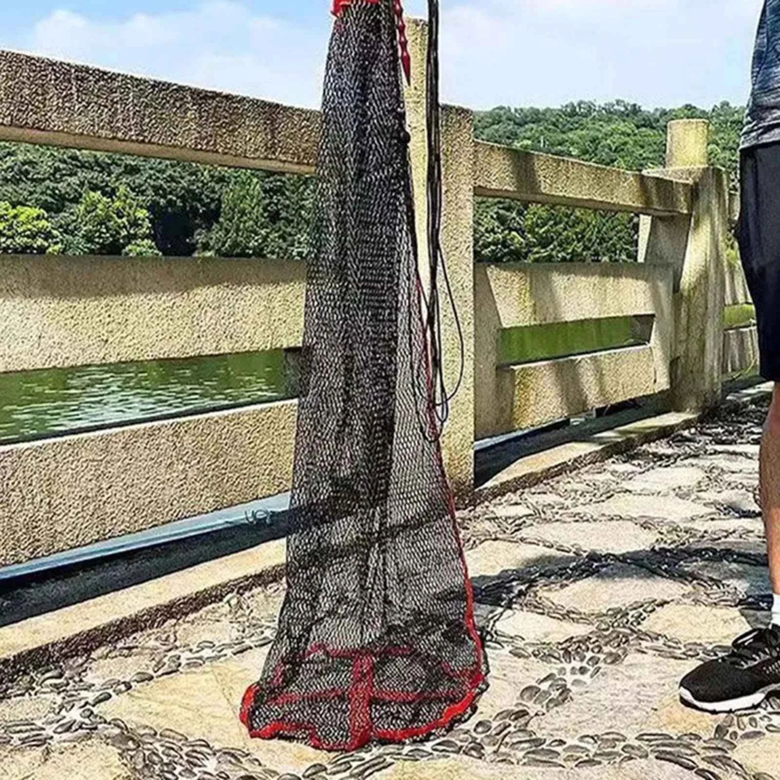 Mini Portable Fishing Bundle Mouth Fish Net Bag Mesh Oxford Fish Cage Fishing Net Bag Foldable Fishing Basket Fish Cage 0.5-2m