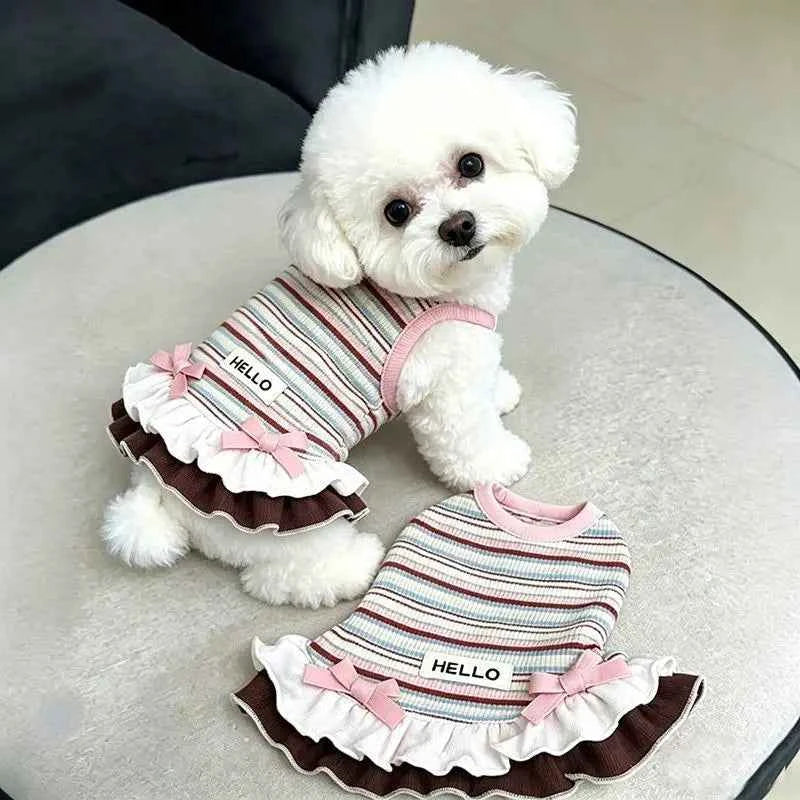 Comfortable Striped Pet Dress Anti Shedding All Season Apparel Stylish Outfit for Kitten Puppy Teddy Bichon Yorkie
